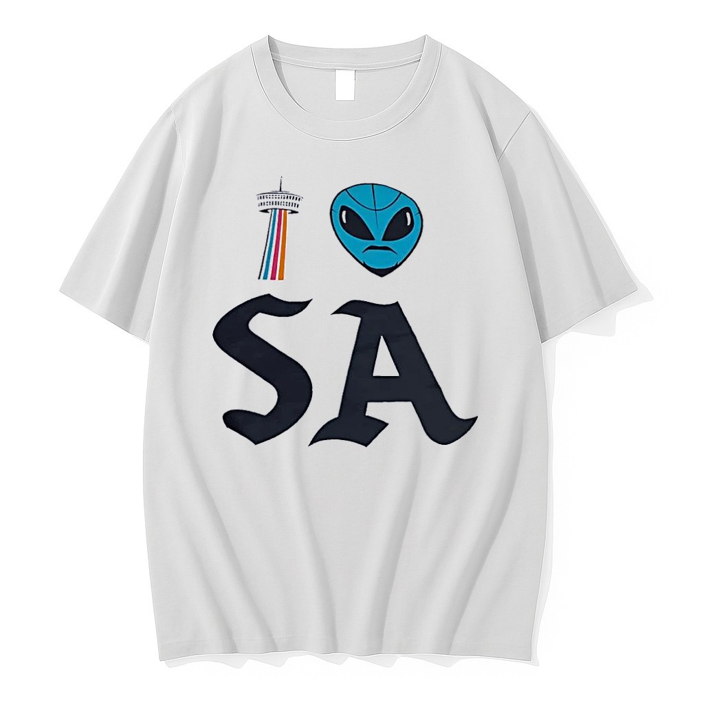 Original I Love Sa San Antonio Tower Alien Head White Tshirts