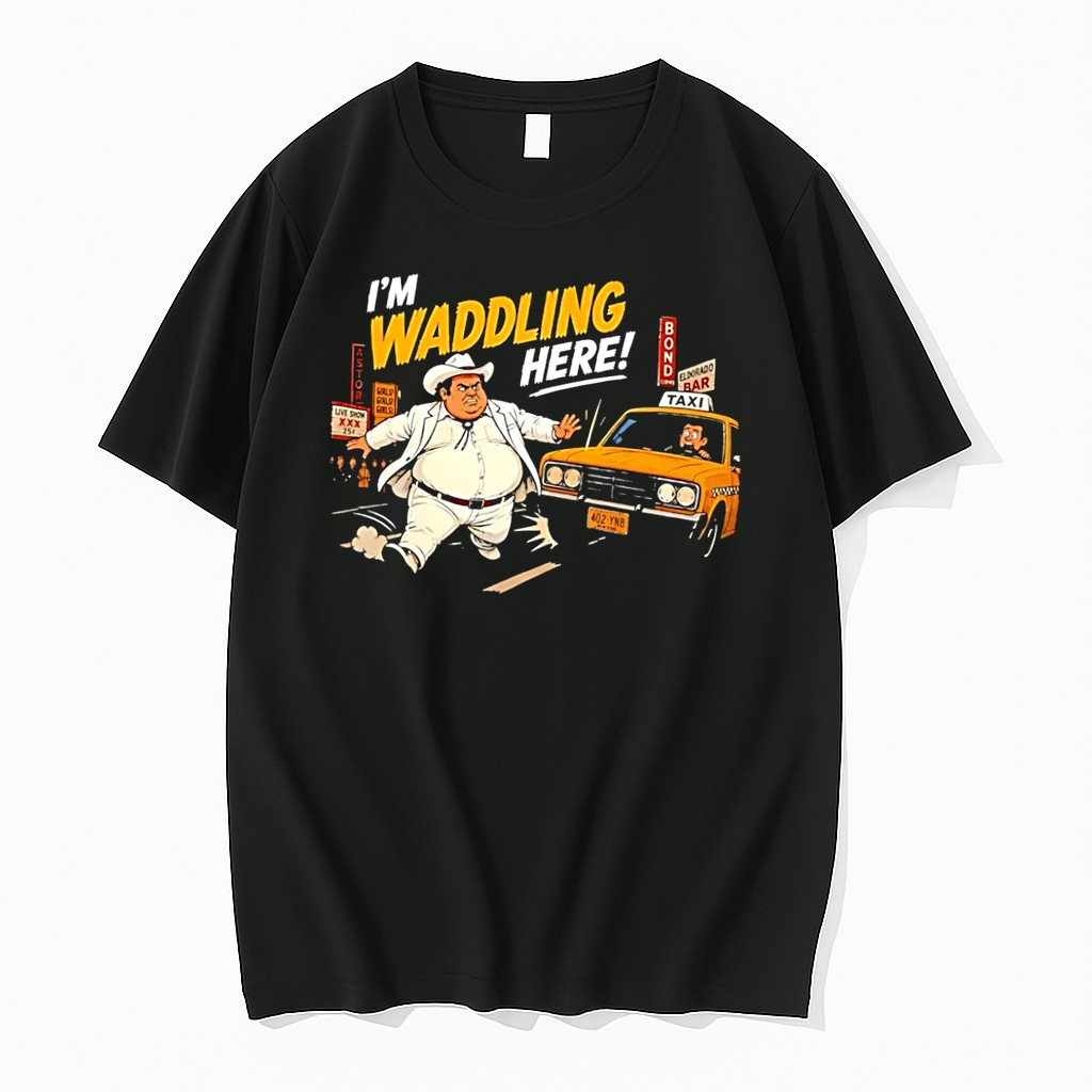 Original Im Waddling Here Cowboy Taxi Nyc Street Cartoon Black Tshirts