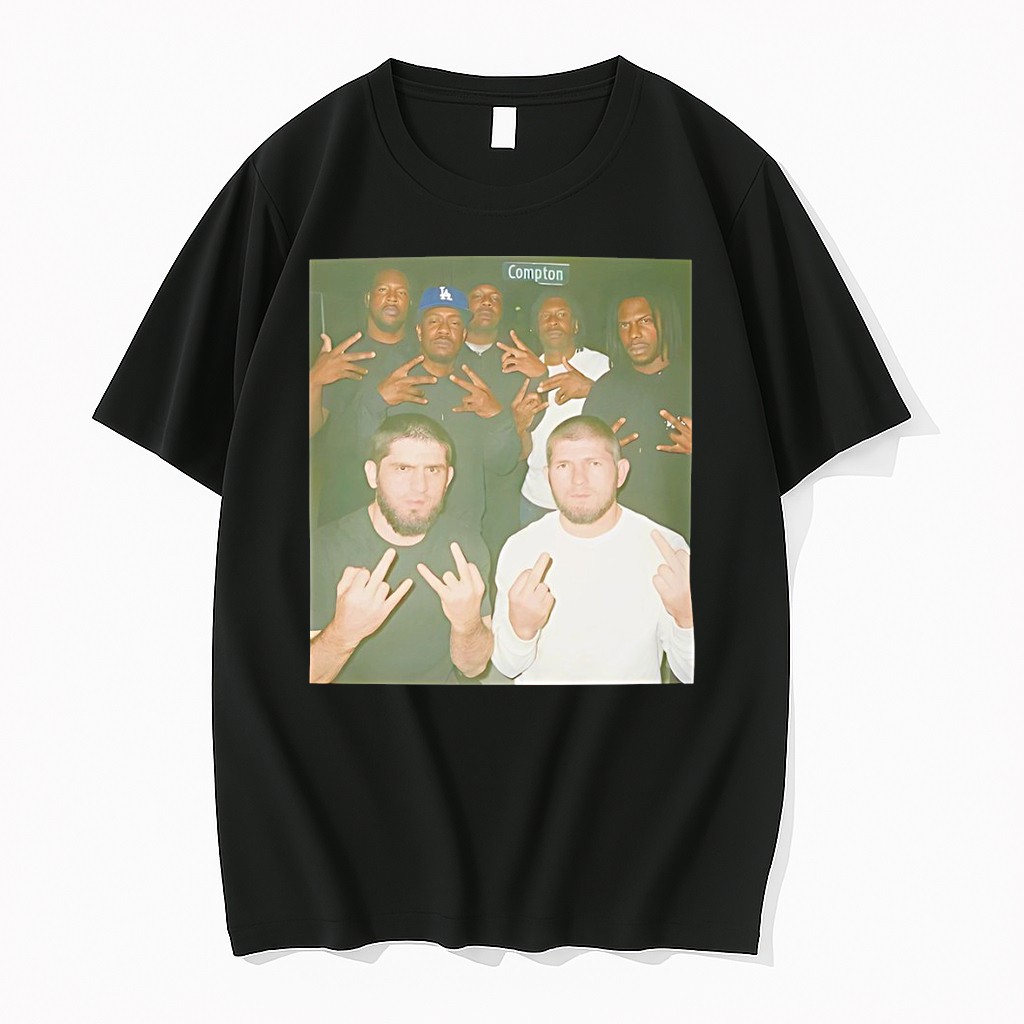 Original Islam Makhachev And Khabib Nurmagomedov Middle Finger Ufc Photo Vintage Tshirts