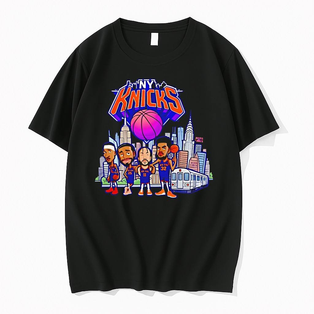 Original Jalen Brunson Karl Anthony Towns Josh Hart Cartoon City Skyline New York Knicks Basketball Nba 2026 Tshirts