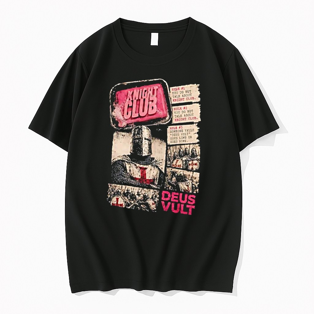 Original Knight Club Fight Club Crusader Deus Vult Meme Parody Tshirts