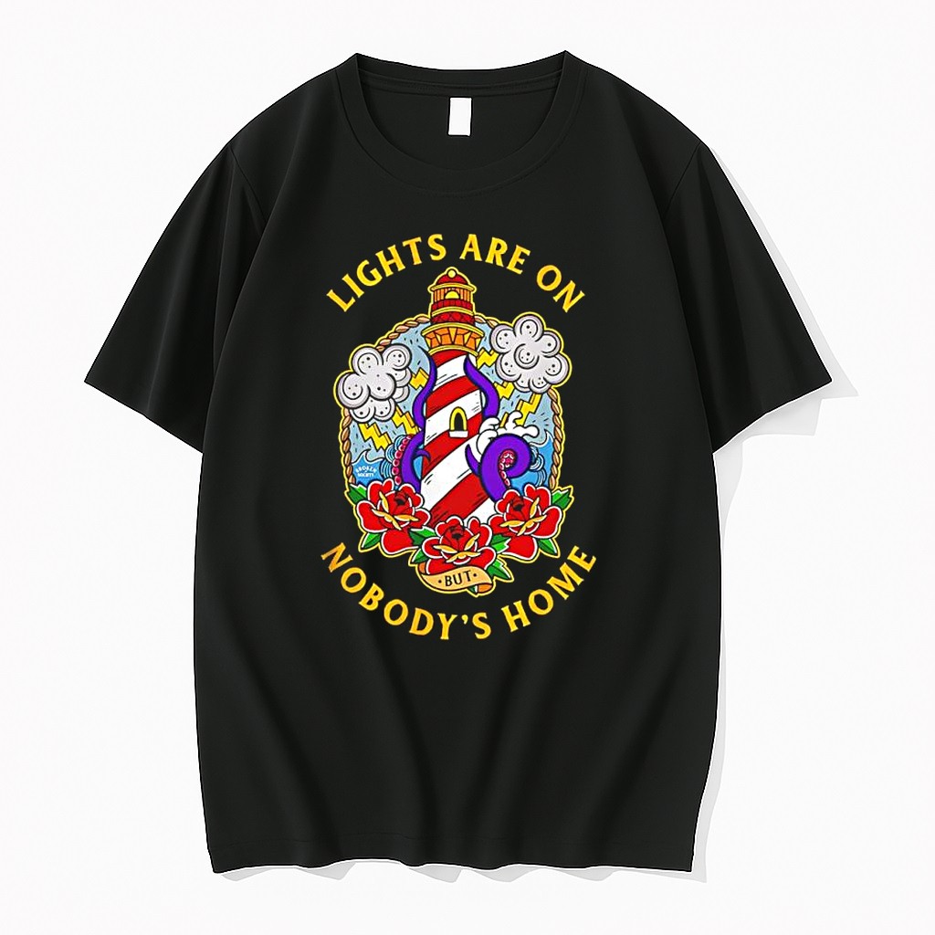 Original Lights Are On But Nobodys Home Nautical Lighthouse And Octopus Tshirts