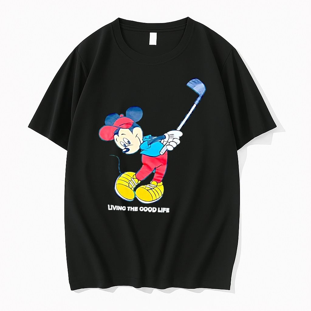 Original Living The Good Life Mickey Mouse Playing Golf Black Tshirts