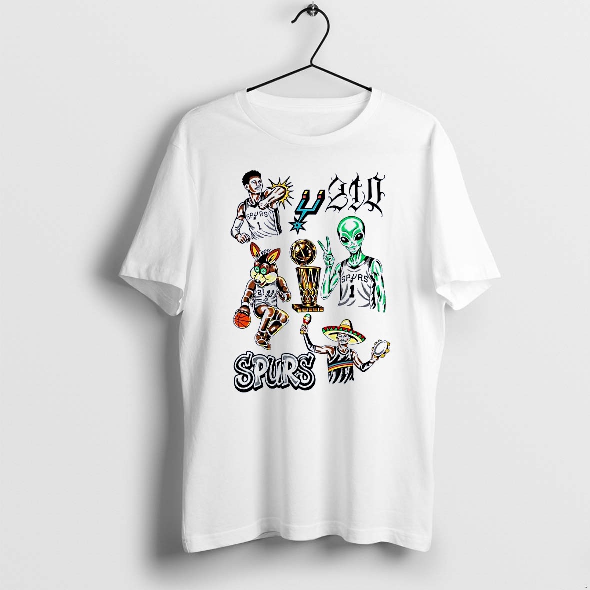 Original Matthew Hoisek Wembanyama Alien Coyote 210 Championship Trophy Spurs White Tshirts