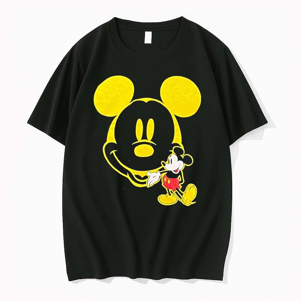 Original Mickey Mouse Presenting Classic Character Yellow Silhouette Black Tshirts