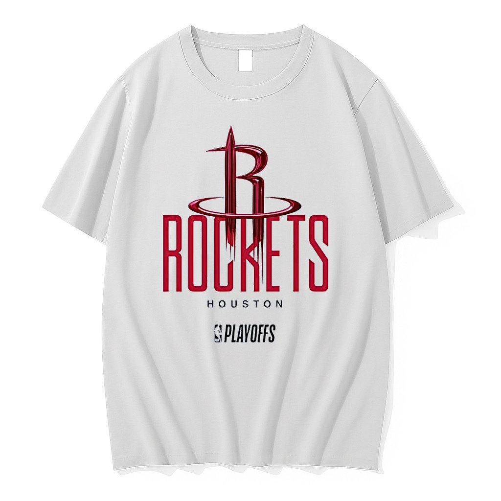 Original Nba Playoffs Houston Rockets Red Logo White Tshirts