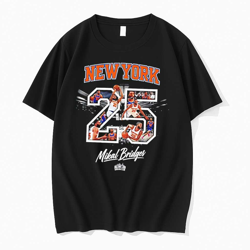Original New York Knicks Mikal Bridger Number 25 Player Photo Montage Tee Tshirts