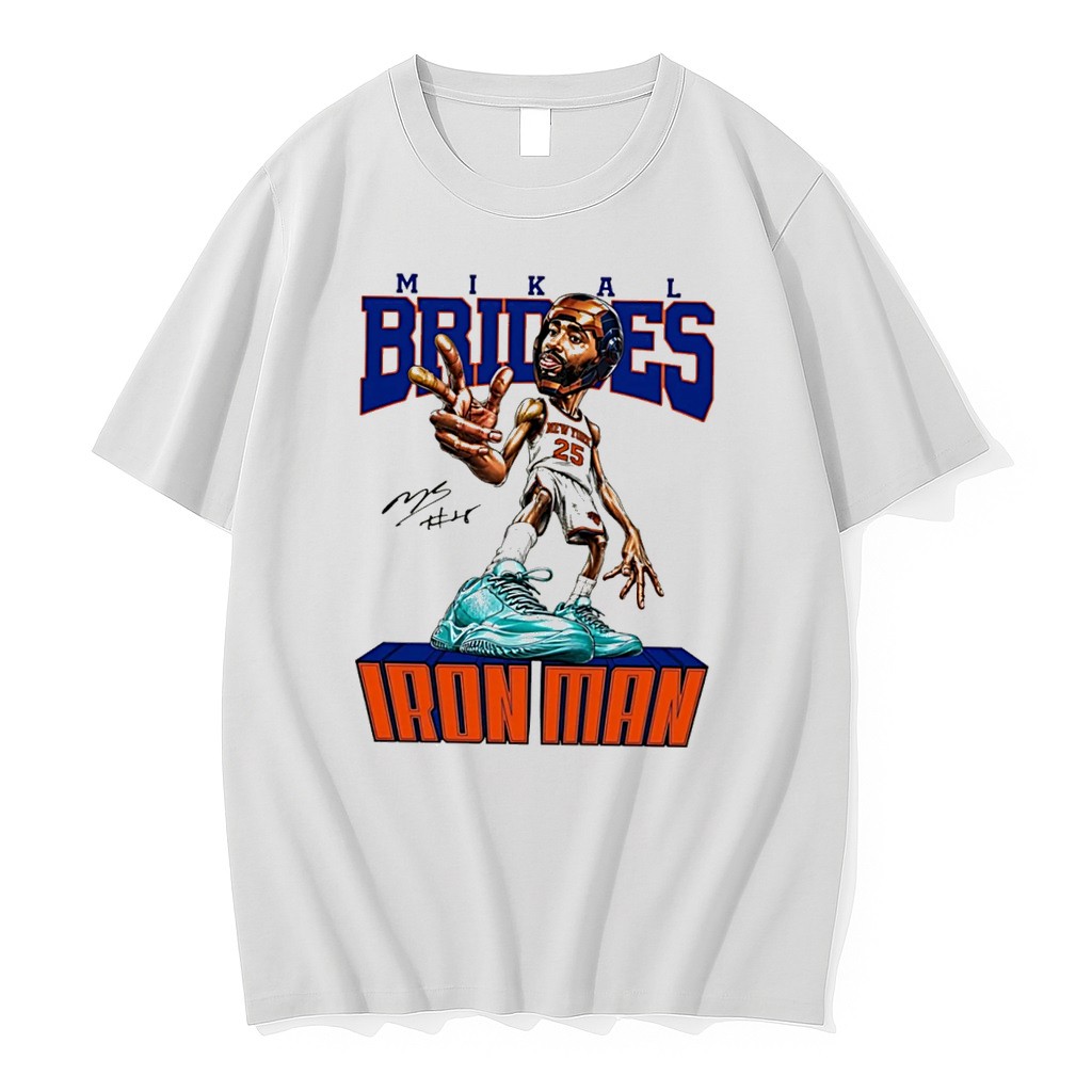 Original New York Knicks Mikal Bridges Iron Man Big Head Signature Tee Tshirts