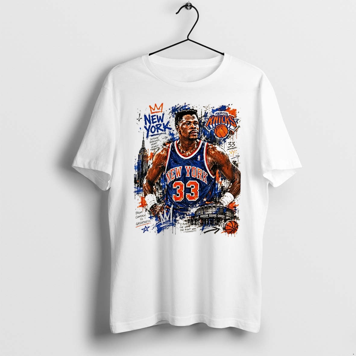 Original New York Knicks Patrick Ewing Defense Rebounds Heart Legacy Digital Painting Tee Tshirts