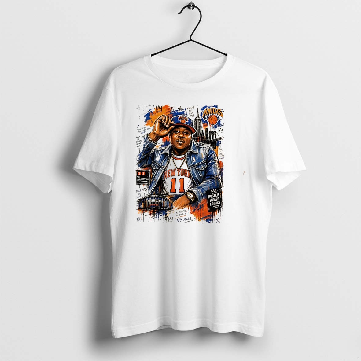 Original New York Knicks Hustle Heart Legacy Graffiti Style Illustration Tee Tshirts