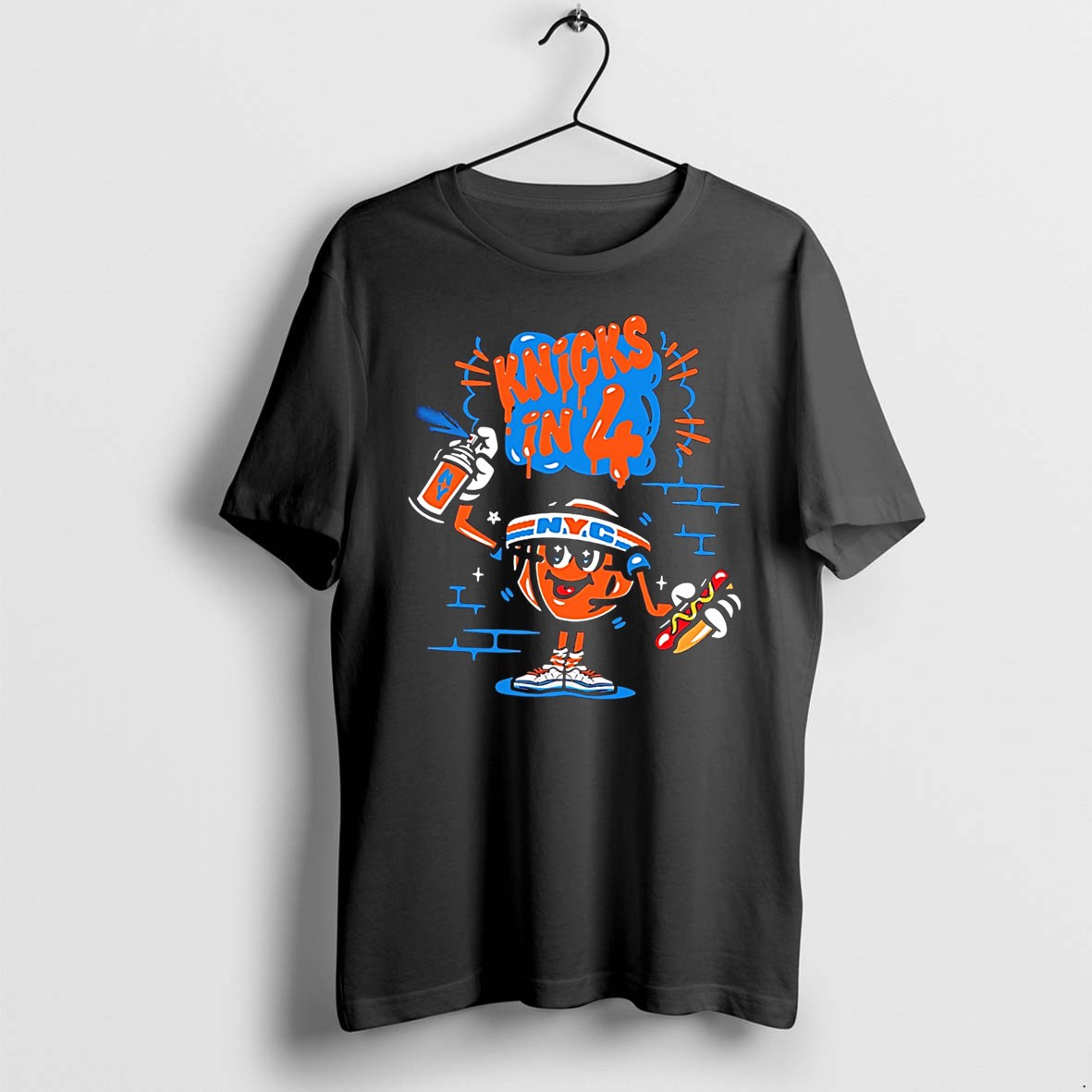 Original New York Knicks In 4 Cartoon Basketball Mascot Wearing Nyc Headband Tee Tshirts