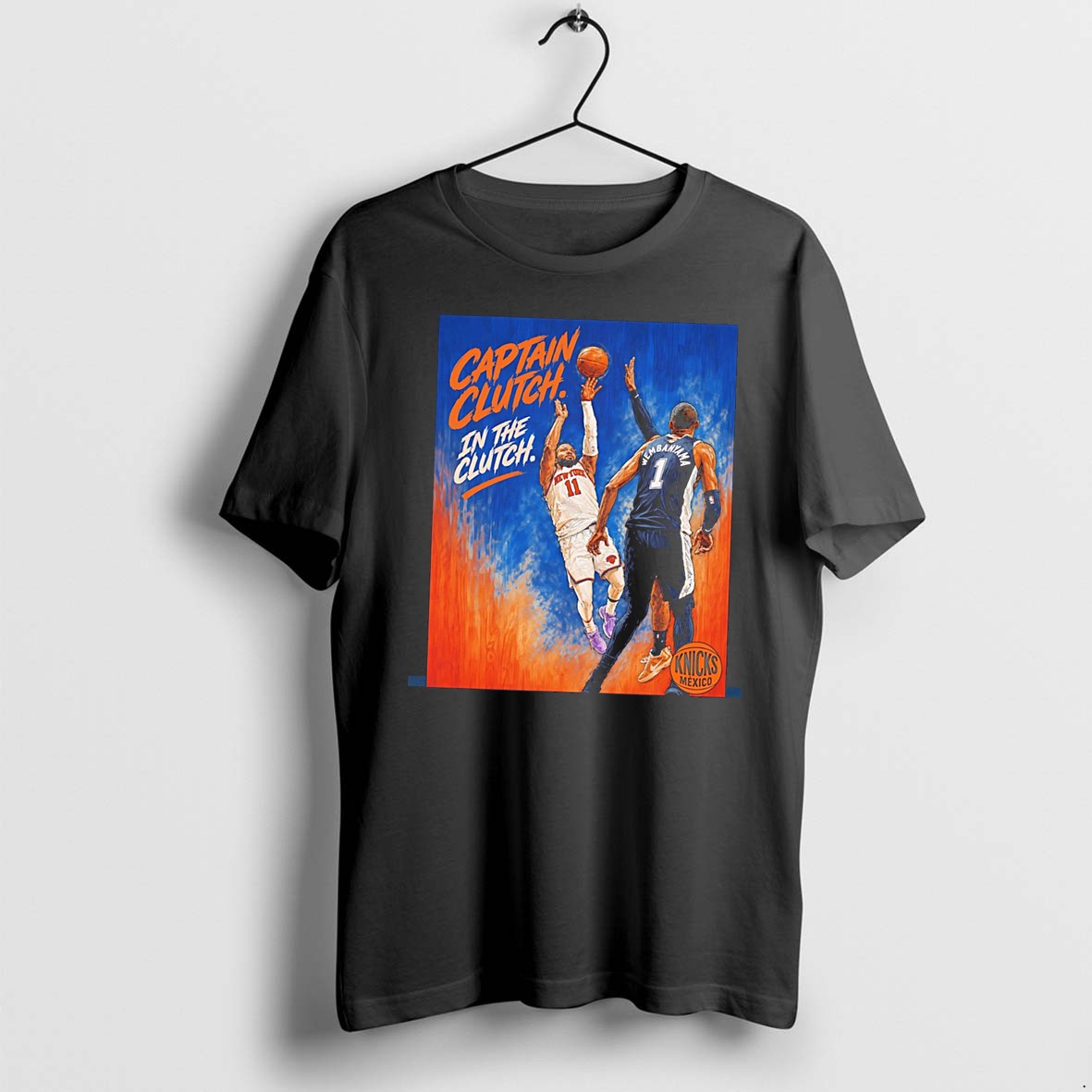 Original New York Knicks Vs San Antonio Spurs Captain Clutch In The Clutch Graphic Tee Tshirts
