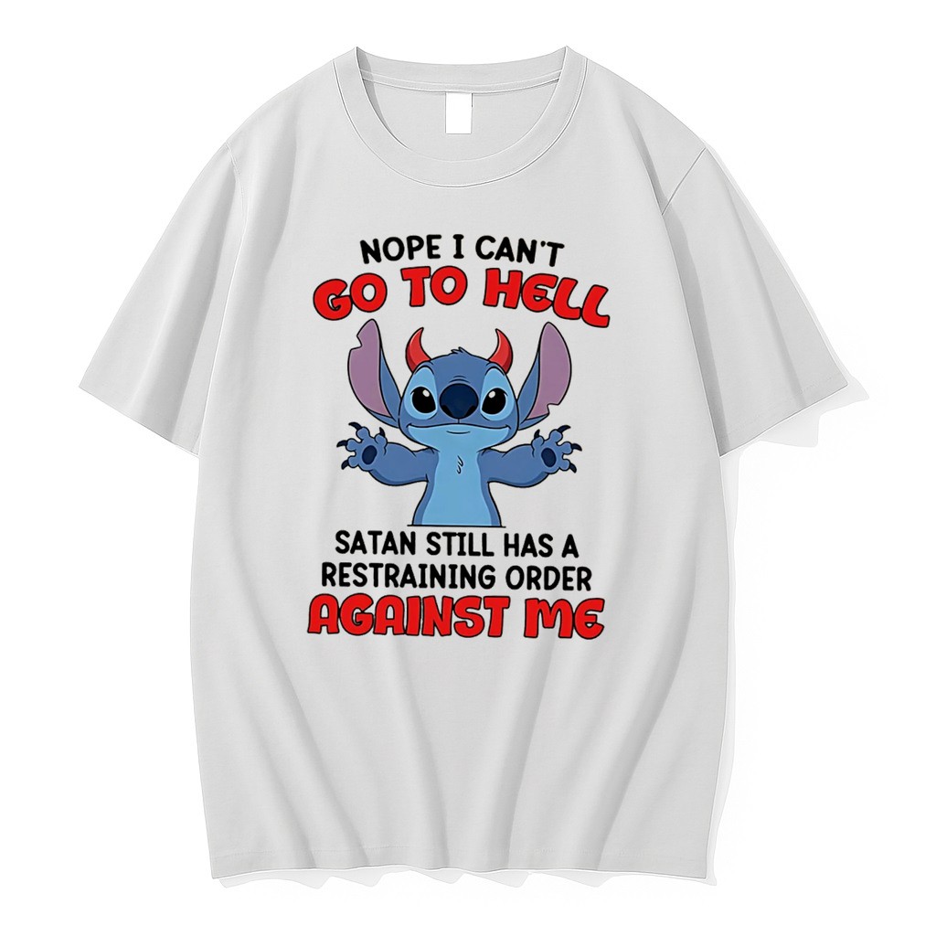 Original Nope I Cant Go To Hell Satan Still Has A Restraining Order Stitch Tee Tshirts