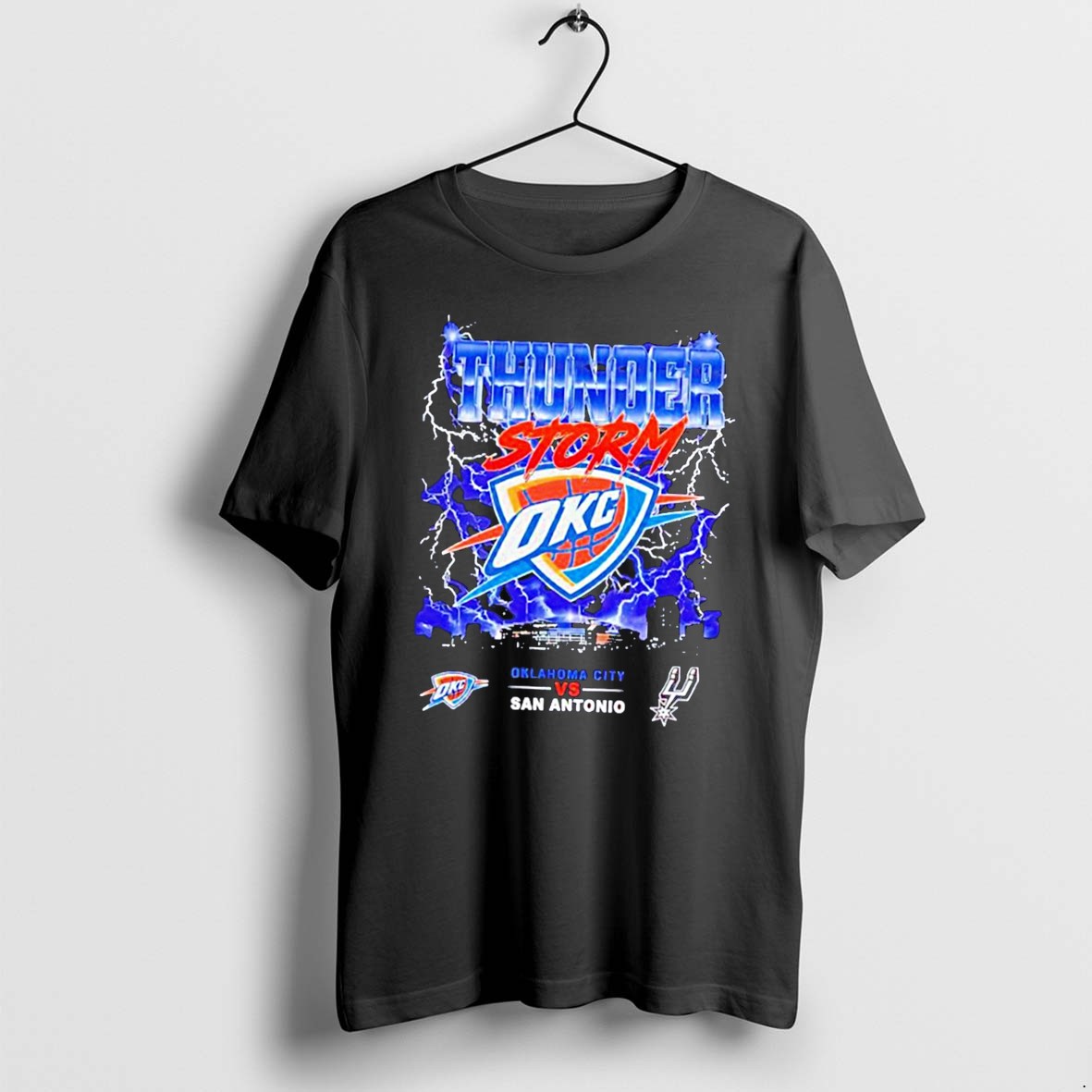 Original Okc Thunders Vs San Antonio Spurs 2026 Nba Western Conference Finals Playoffs Thunderstorm Graphic Tee Tshirts