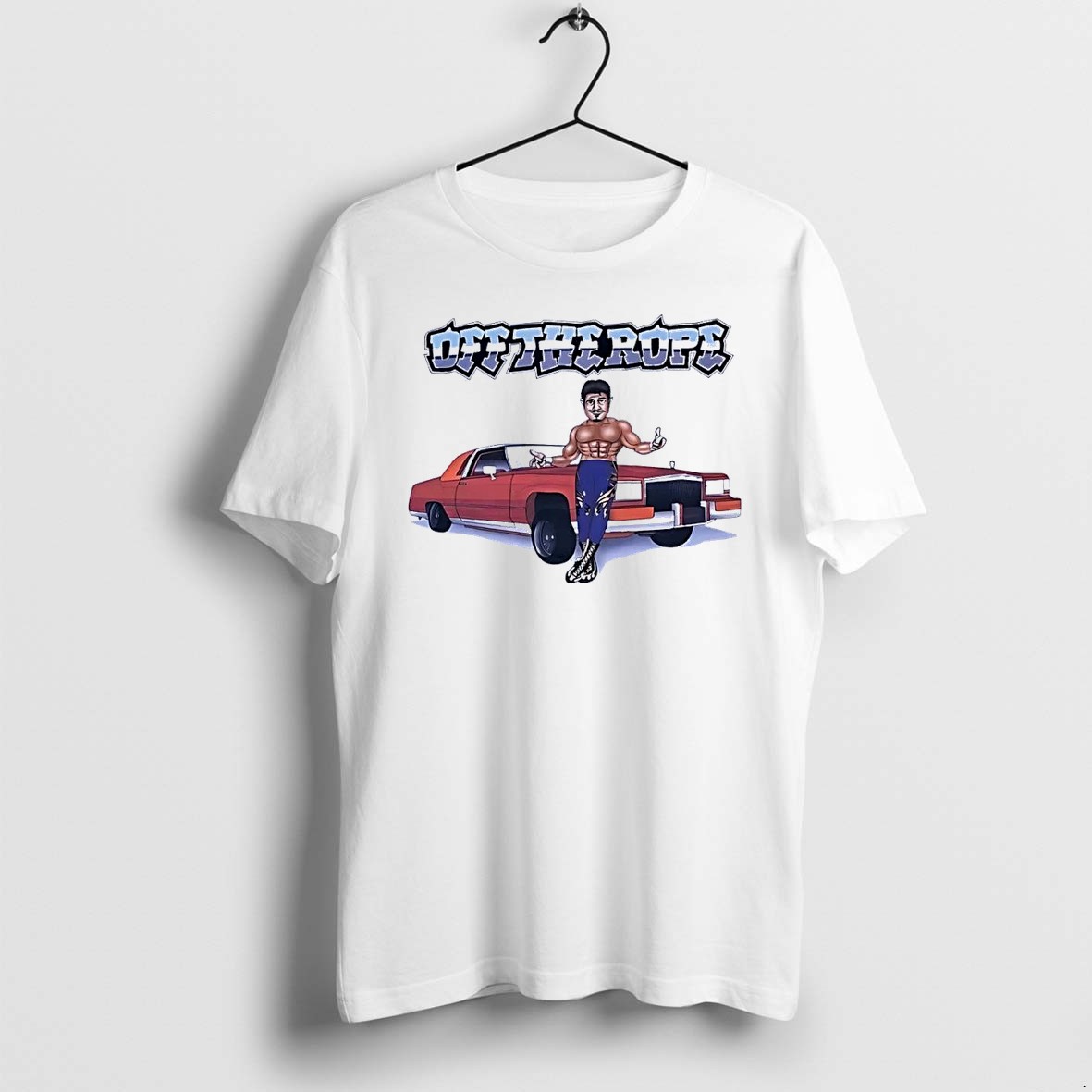 Original Off The Rope Wrestler Leaning On A Red Classic Car White Tshirts