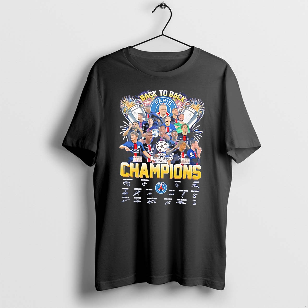 Original Paris Saint Germain 2026 Uefa Champions League Back To Back Signature Tee Tshirts