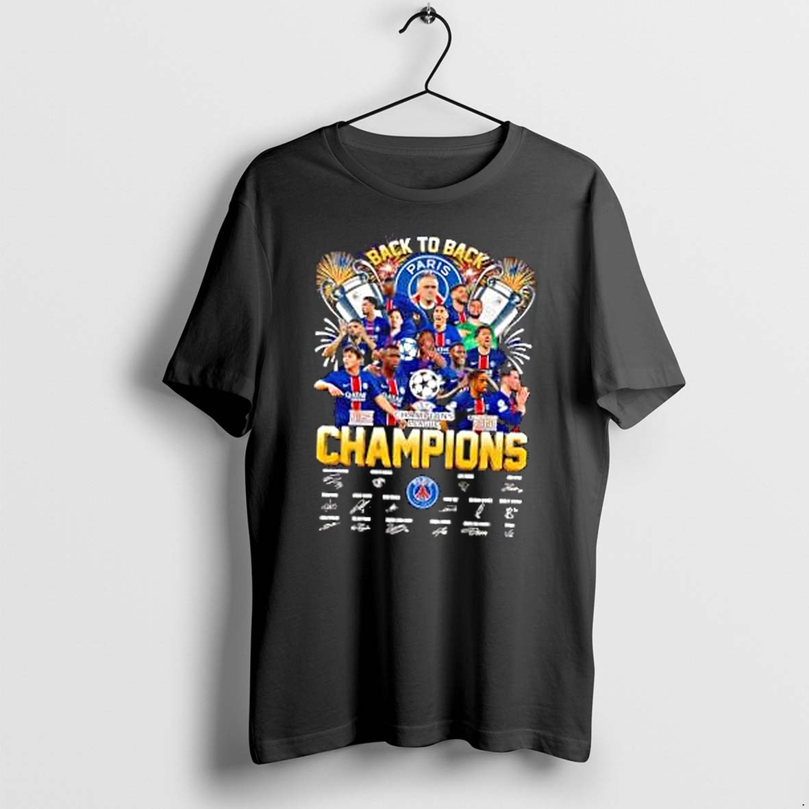 Original Paris Saint Germain Back To Back Champins League Champions Signature Tshirts