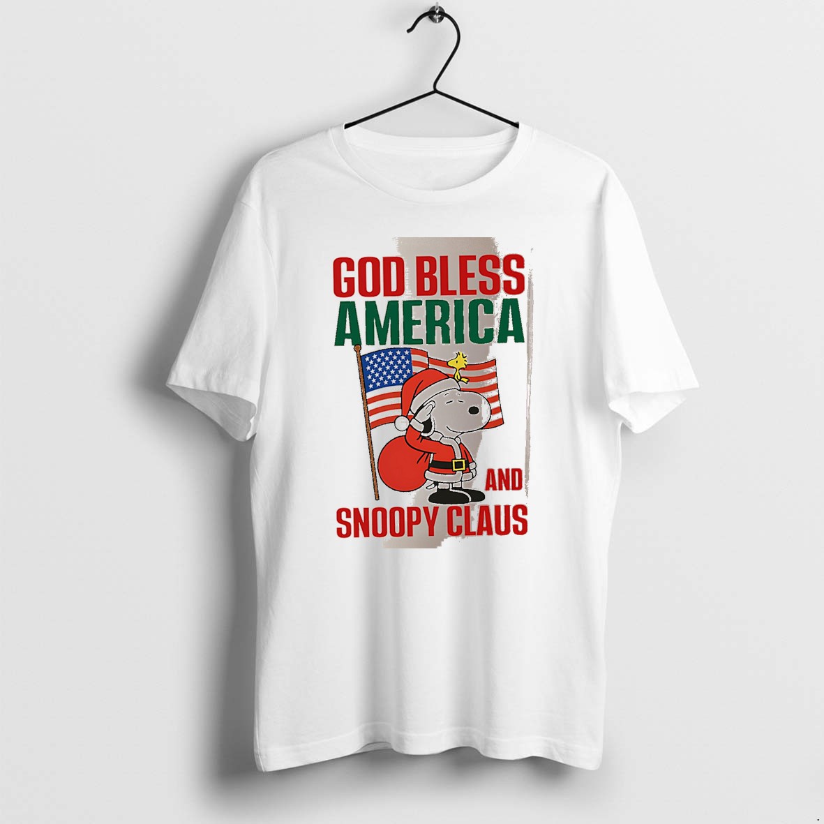 Original Peanuts God Bless America And Snoopy Claus White Tshirts