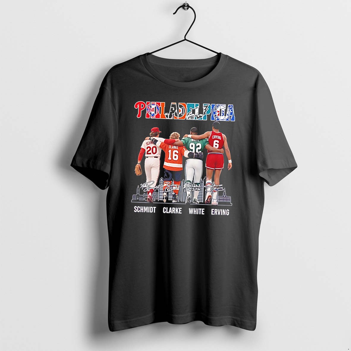 Original Philadelphia Schmidt Clarke White Erving Skyline Signature Tee Tshirts