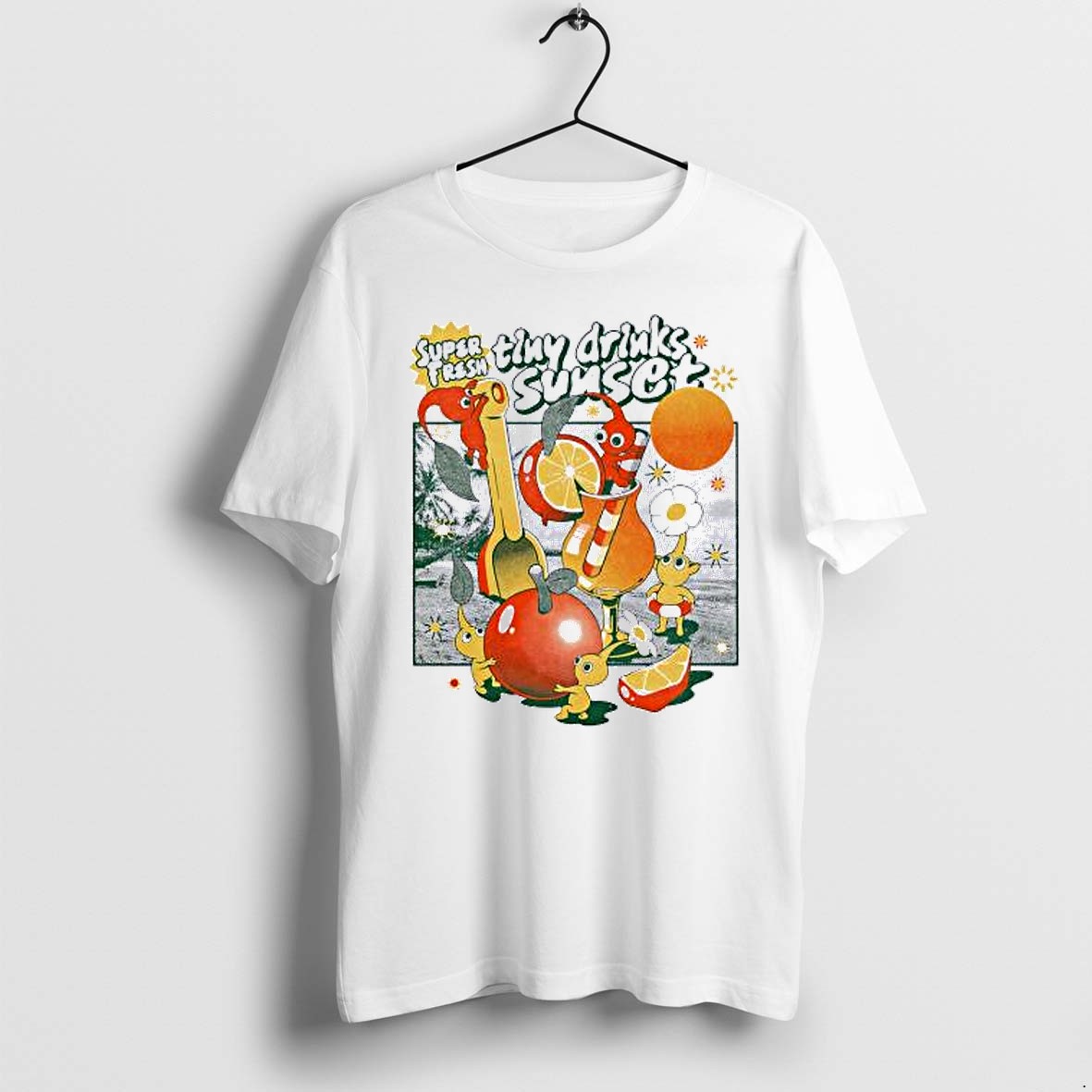 Original Pikmin Nintendo Super Fresh Tiny Drinks Sunset Tshirts