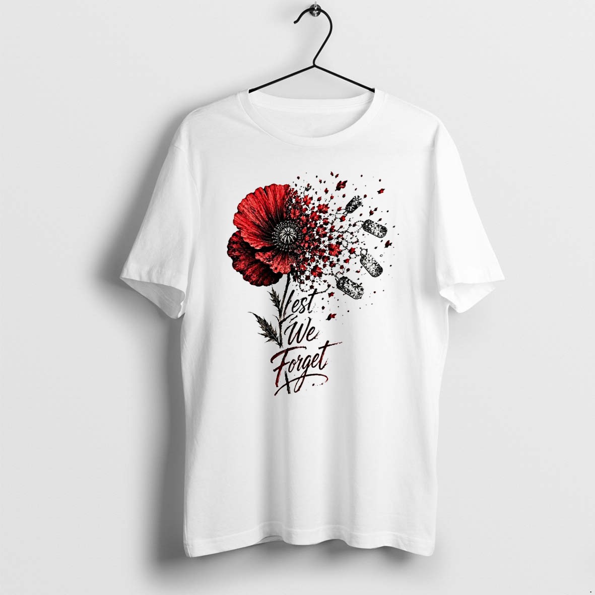 Original Poppy Flower Military Dog Tags Lest We Forget Remembrance Tshirts