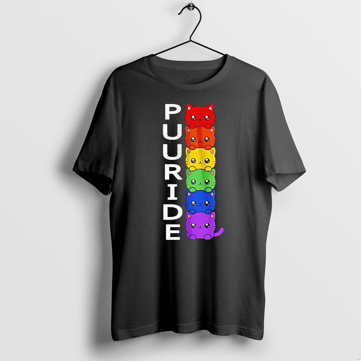 Original Puuride Rainbow Cats Stacked Pile Tshirts