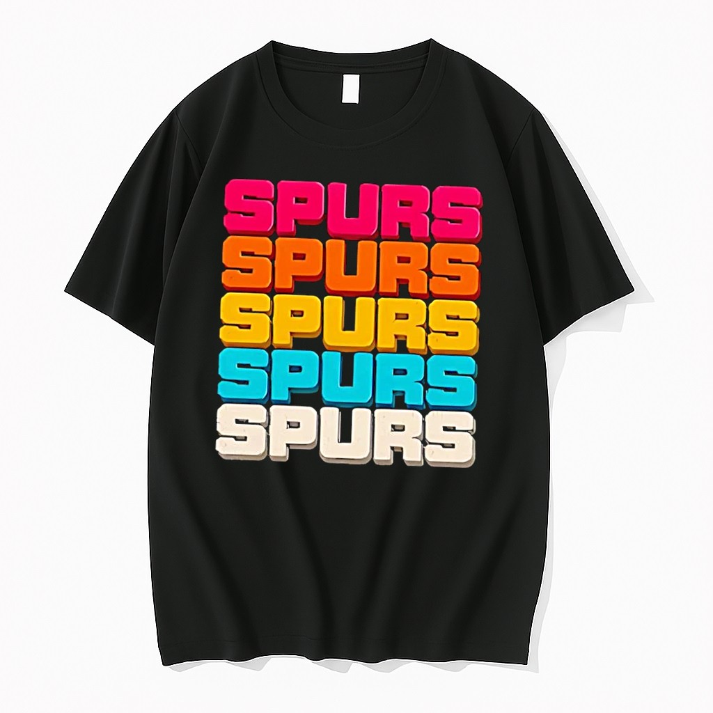 Original Retro Multi Color Spurs Word Black Tshirts