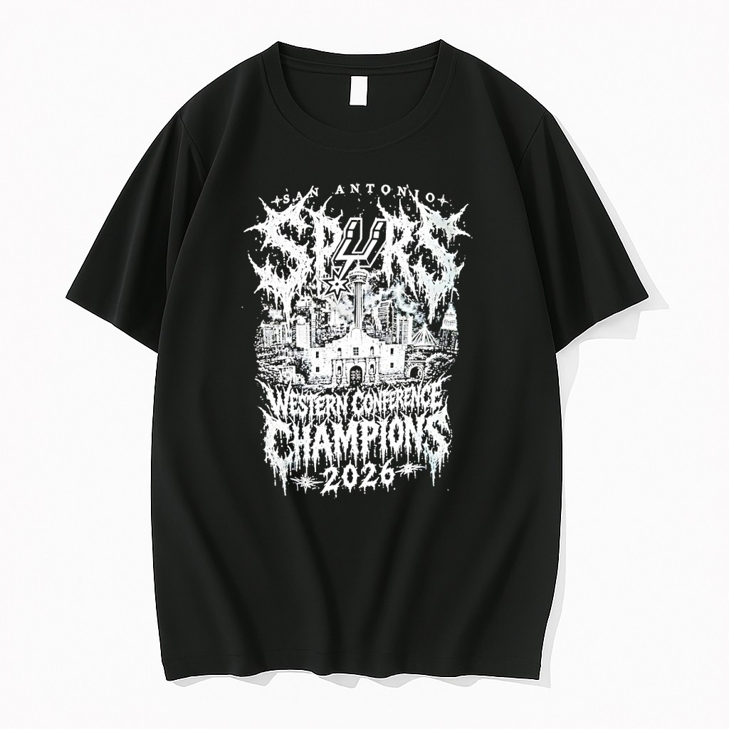 Original San Antonio Spurs 2026 Western Conference Champions Black Metal Text Tshirts