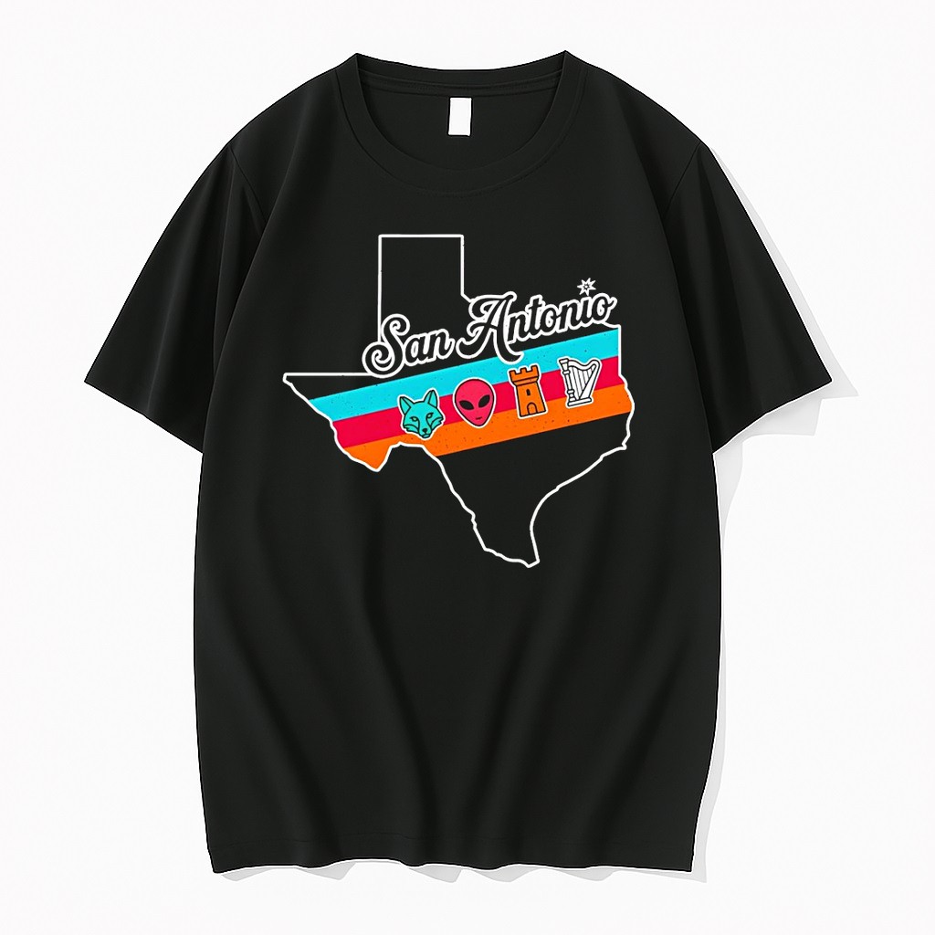 Original San Antonio Texas Map Fox Alien Castle Harper Tshirts