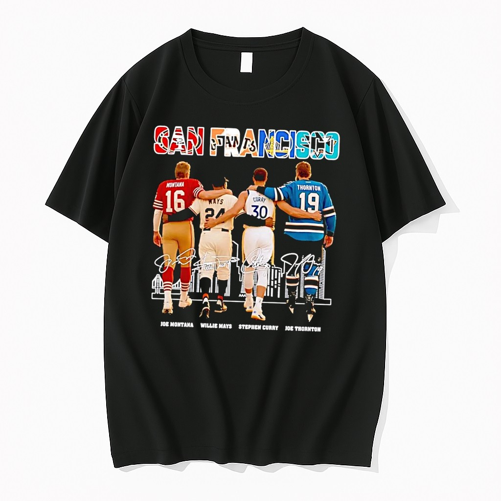 Original San Francisco Joe Montana Willie Mays Stephen Curry Joe Thornton Legend Team Signature Black Tshirts