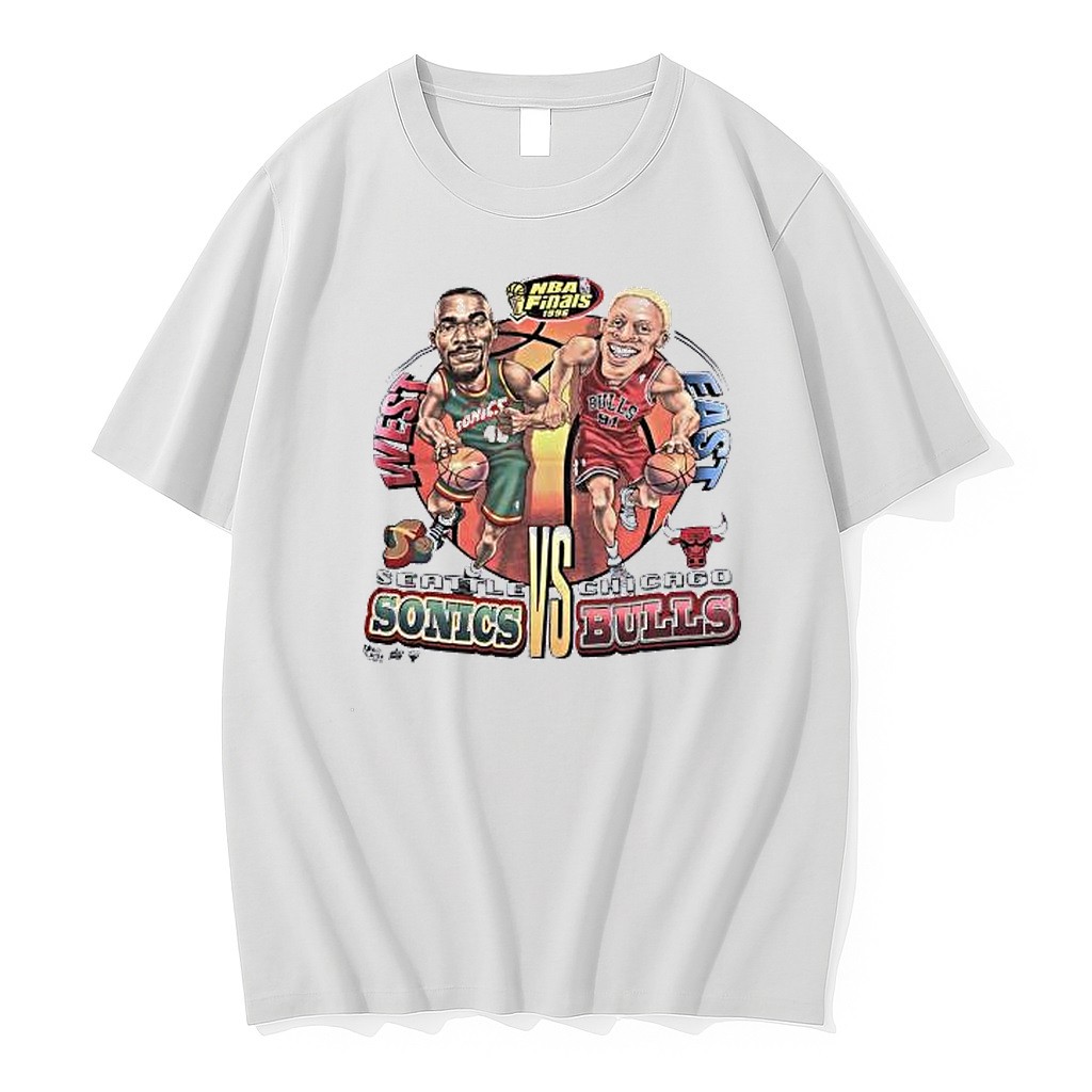 Original Shawn Kemp Seattle Supersonics Dennis Rodman Chicago Bulls 1996 Nba Finals Tshirts