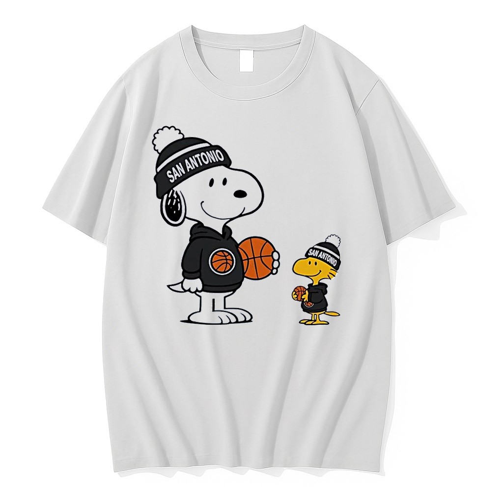 Original Snoopy And Woodstock Holding Basketballs San Antonio White Tshirts