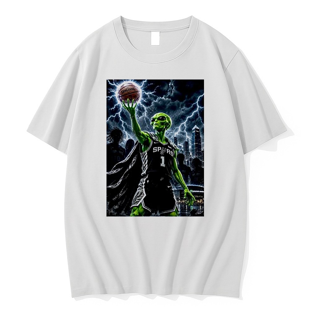 Original Spurs Alien Holding Basketball Spurs 1 Self Nba Spalding White Tshirts