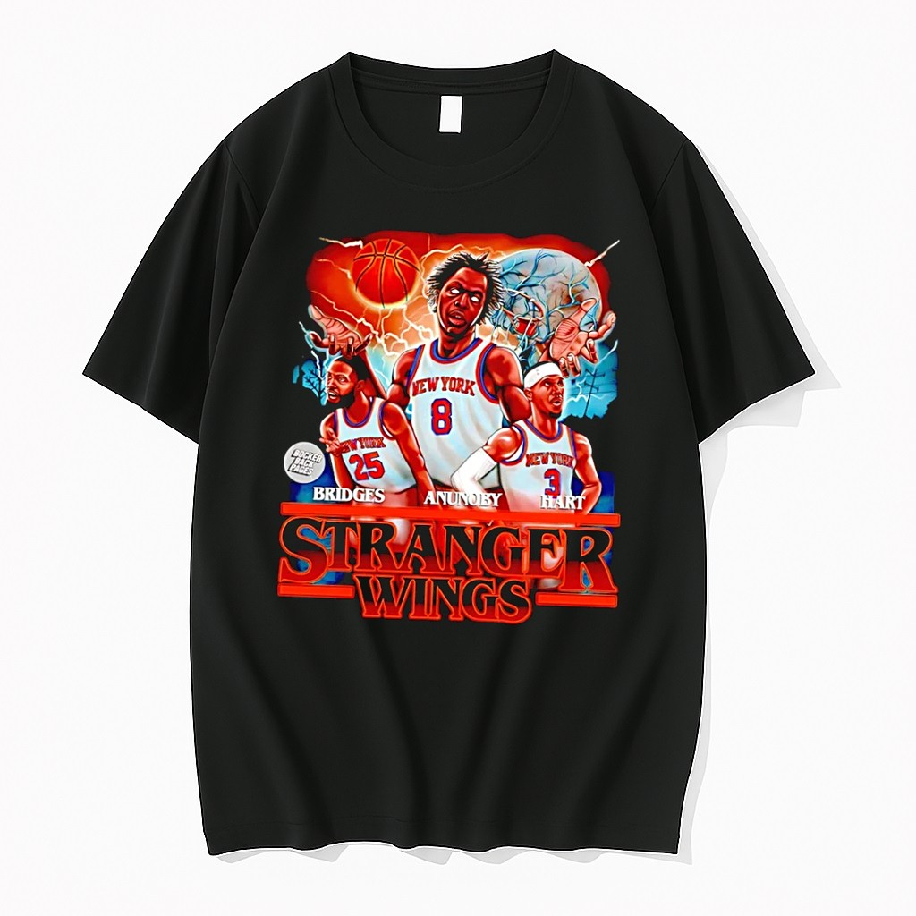 Original Stranger Wings Bridges Anunoby Hart New York Knicks Black Tshirts
