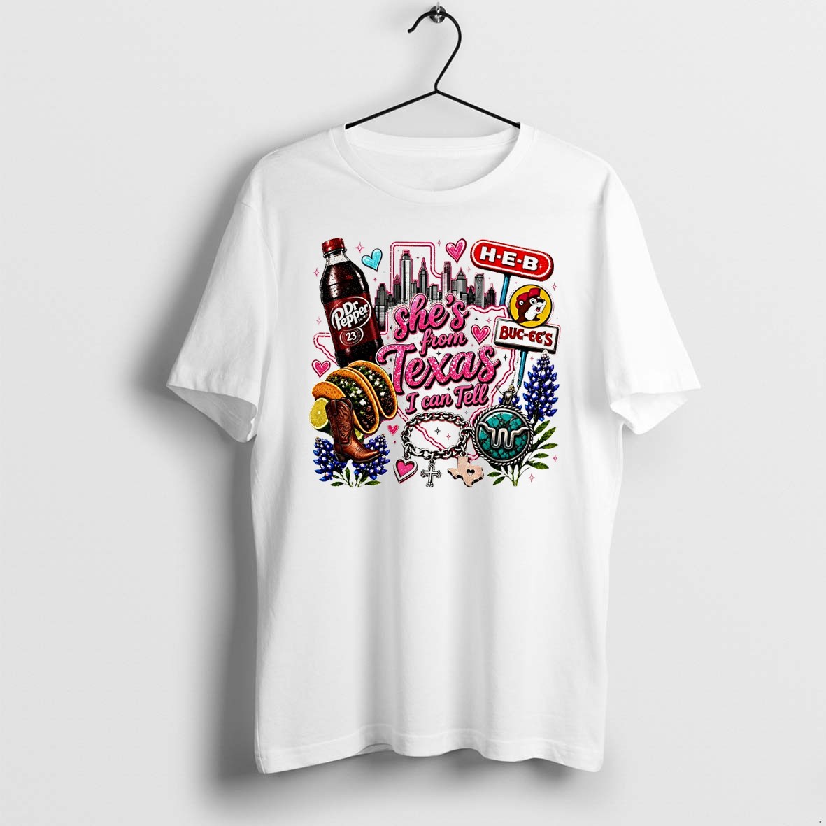 Original Texas Dr Pepper Tacos H E B Buc Ees Shes From Texas I Can Tell Text Tshirts