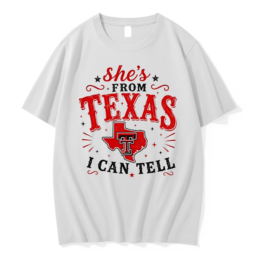 Original Texas Tech Red Raiders Fan Clothing Shes From Texas I Can Tell Text Tshirts