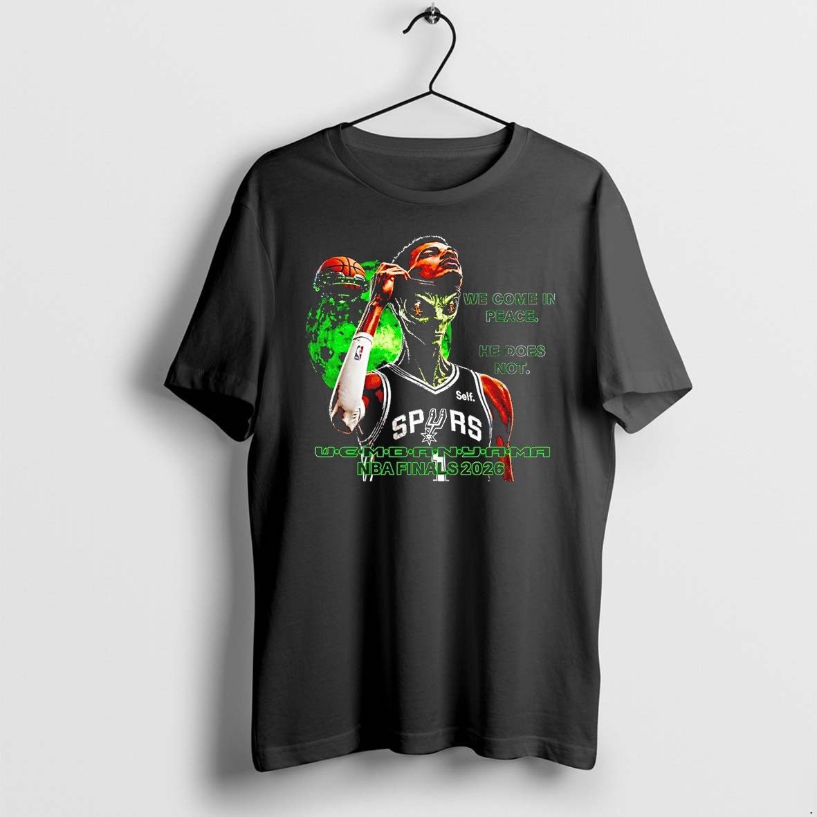 Original Victor Wembanyama San Antonio Spurs Basketball Alien We Come In Peace He Does Not Tshirts