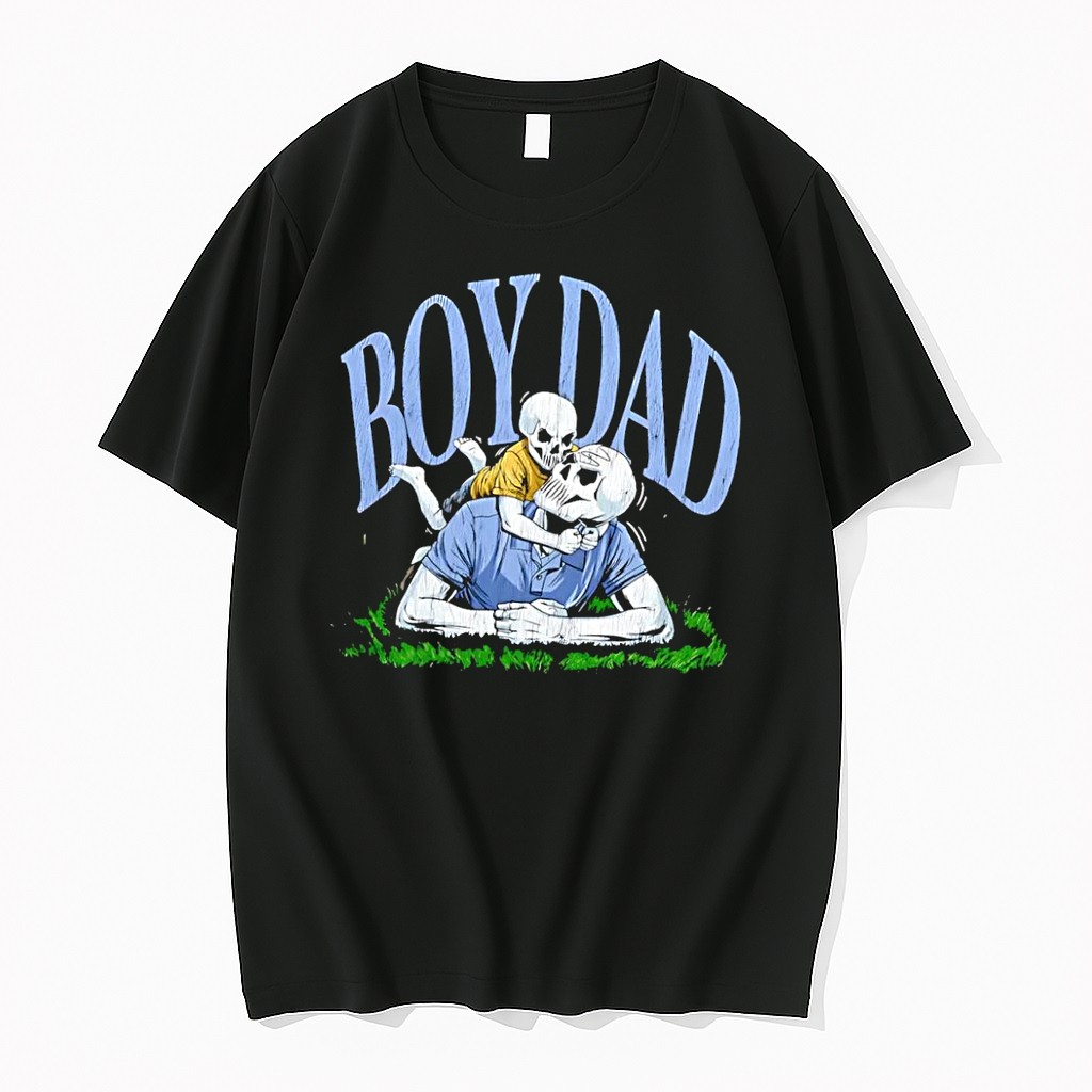 Original Oy Dad Skeleton Father And Son Playing On The Grass Black Tshirts