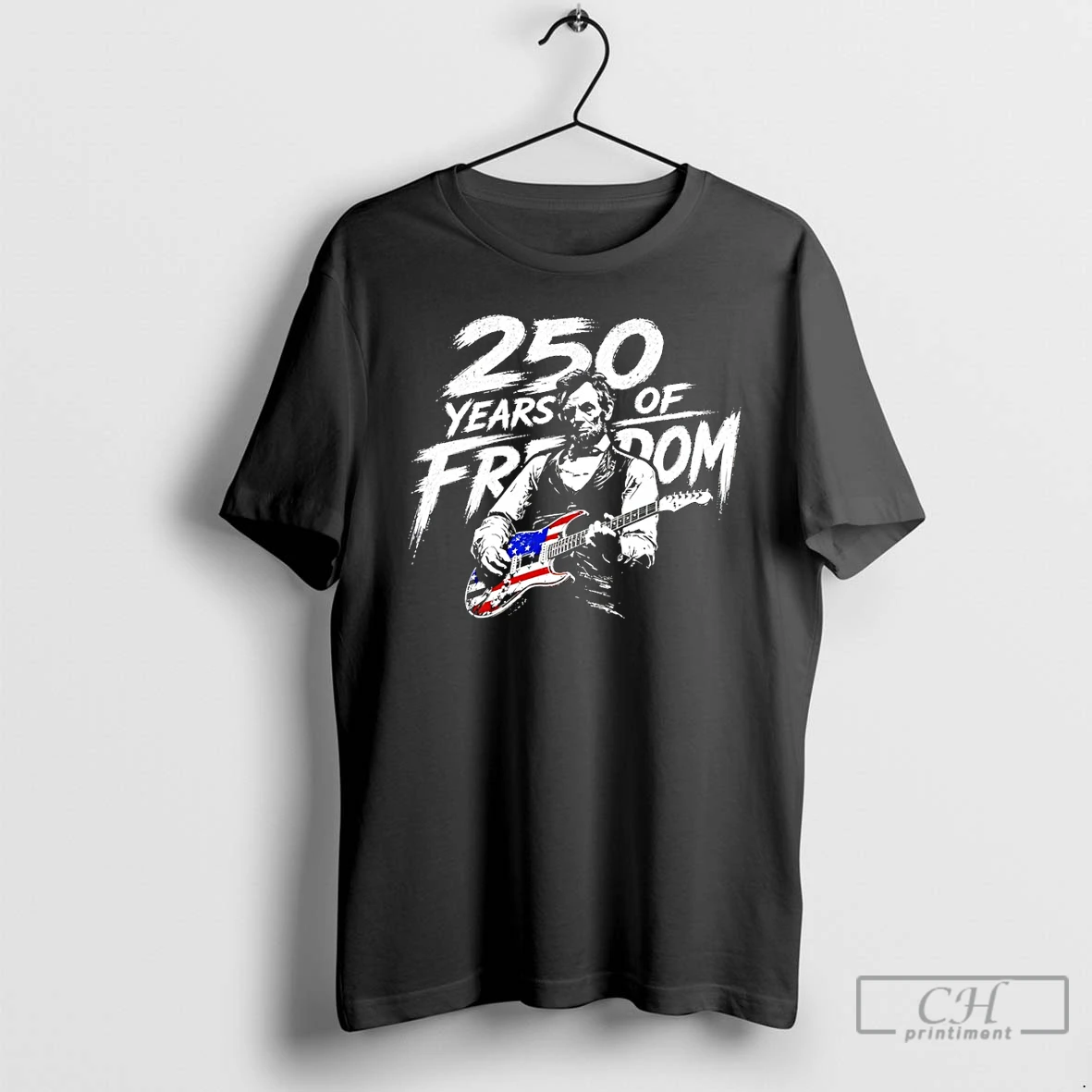 Premium Abraham Lincoln Playing Guitar 250 Years Of Freedom American Flag T Shirts Sweater Hoodie
