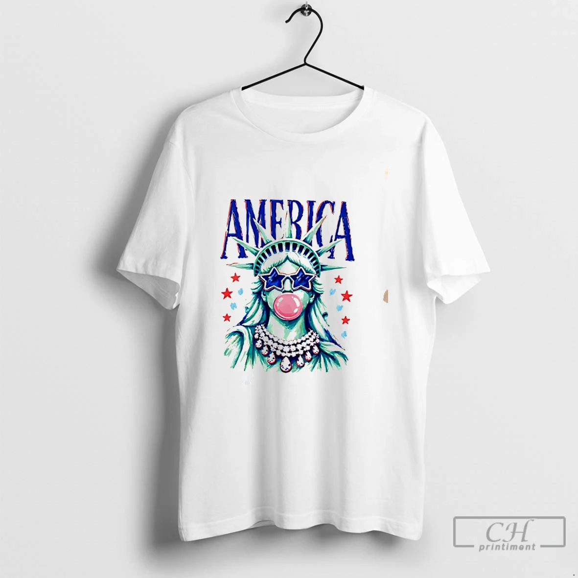 Premium America Statue Of Liberty Blowing Bubble Gum 4th Of July Tee T Shirts Sweater Hoodie