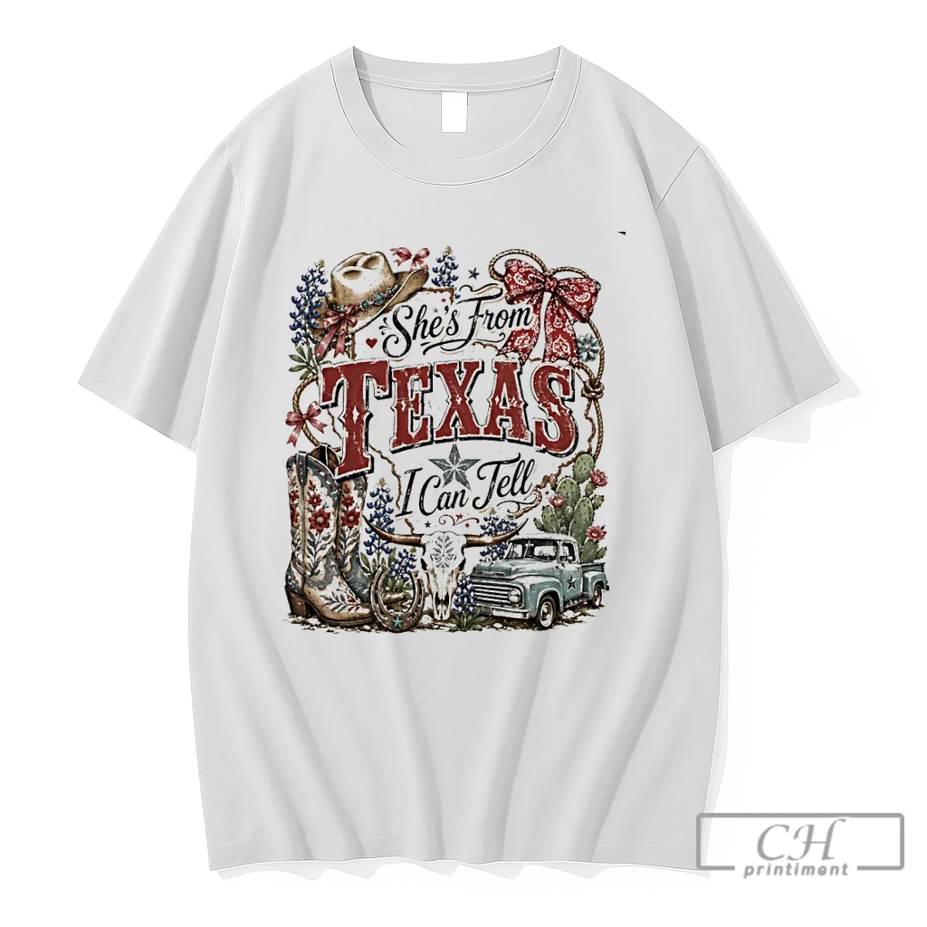 Premium Cowboy Boots Bluebonnet Pickup Truck Shes From Texas I Can Tell Text T Shirts Sweater Hoodie