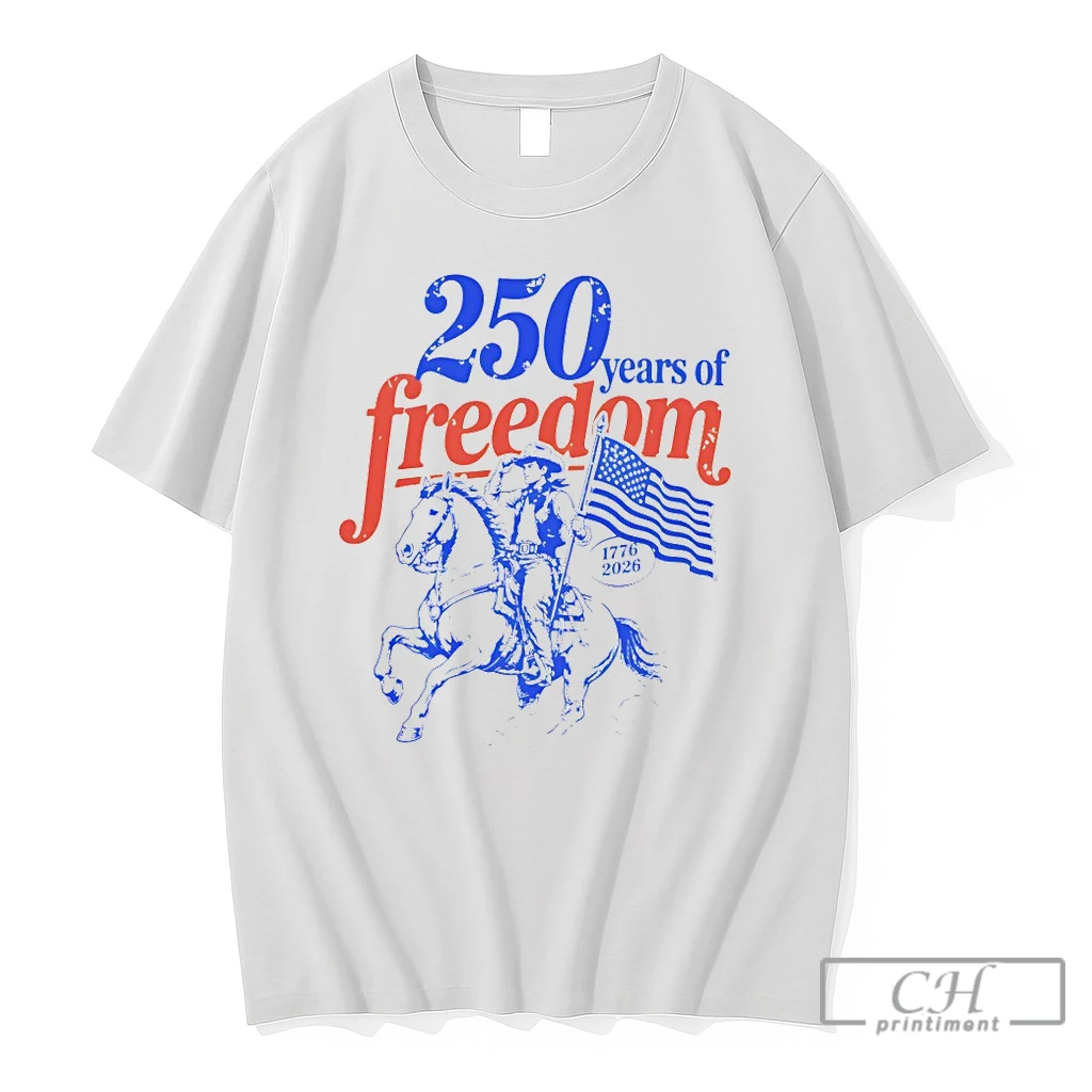 Premium Cowboy Riding Horse Holding American Flag 250 Years Of Freedom 1776 2026 T Shirts Sweater Hoodie