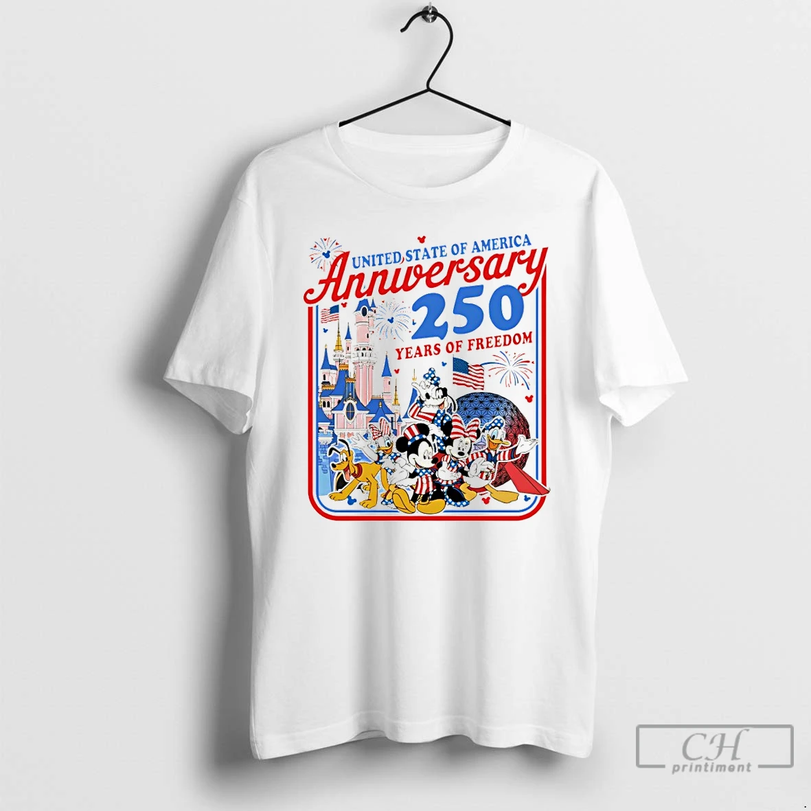 Premium Disney Characters Mickey Mouse Donald United State Of America Anniversary 250th T Shirts Sweater Hoodie