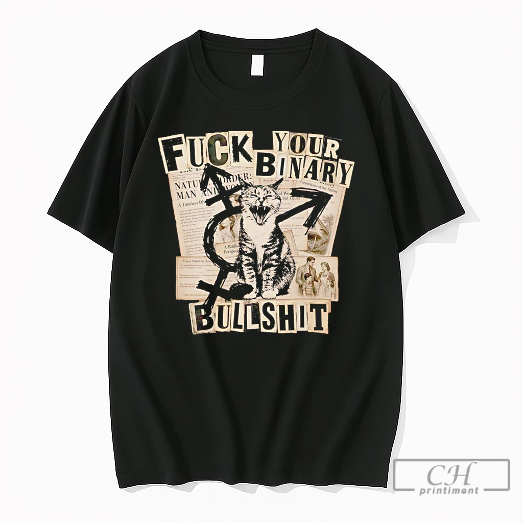 Premium Gender Neutral Kitty Cat Fuck Your Binary Bullshit Vintage T Shirts Sweater Hoodie