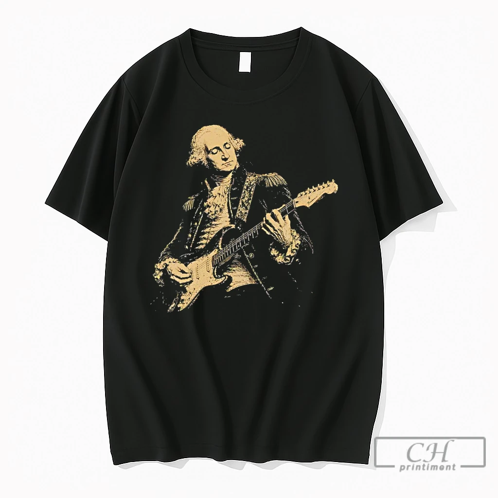 Premium George Washington Playing Electric Fender Guitar Portrait Vintage T Shirts Sweater Hoodie
