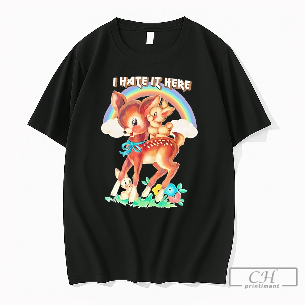Premium I Hate It Here Cartoon Deer Vintage Tee T Shirts Sweater Hoodie