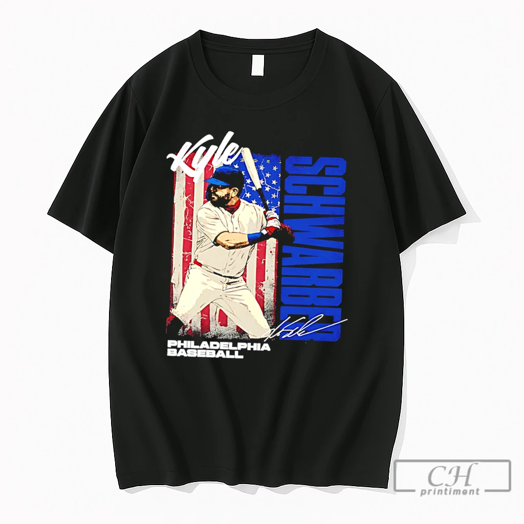 Premium Kyle Schwarber Philadelphia Baseball Usa Flag Signature Tee T Shirts Sweater Hoodie