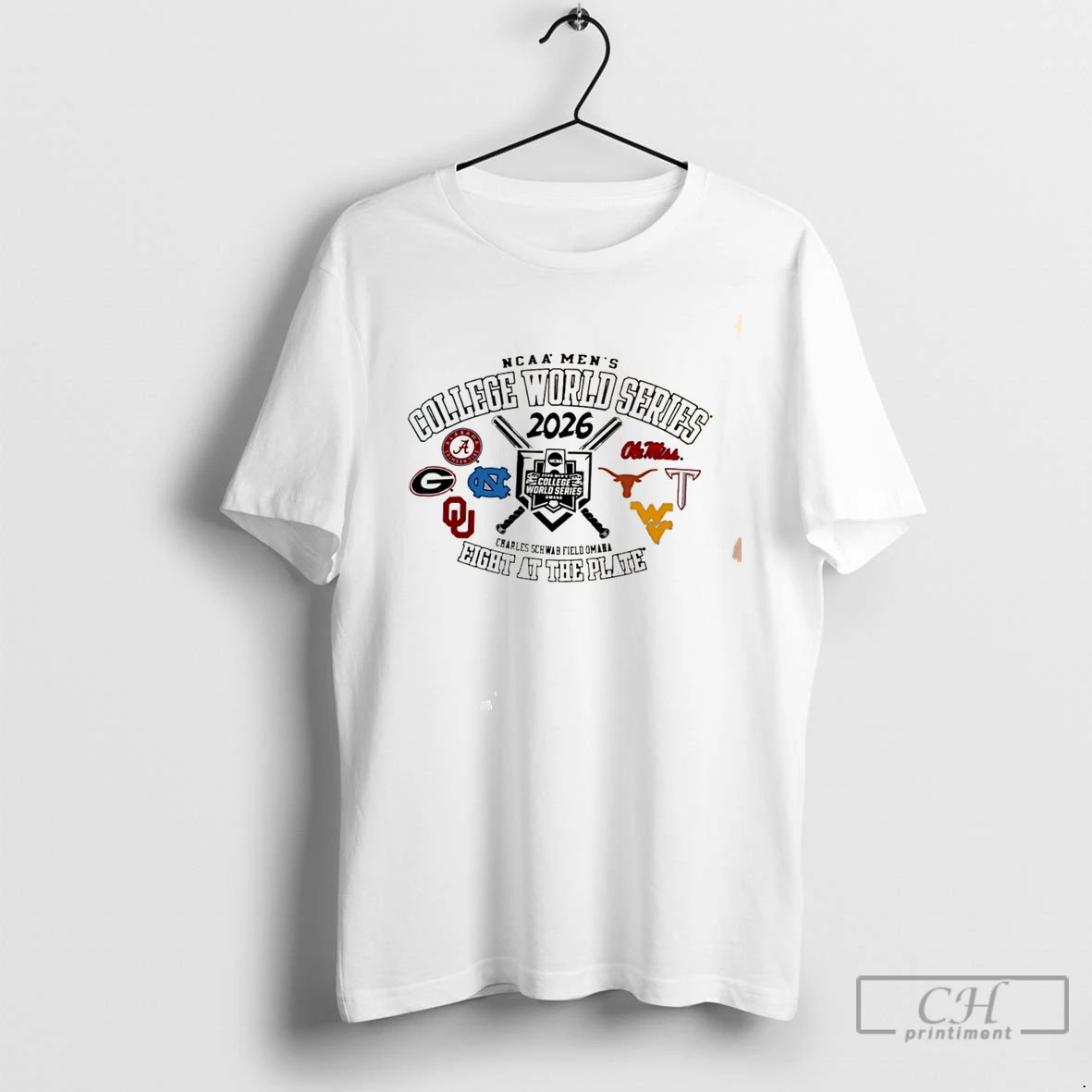 Premium Ncaa Mens College World Series 26 Eight At The Plate Logos Tee T Shirts Sweater Hoodie