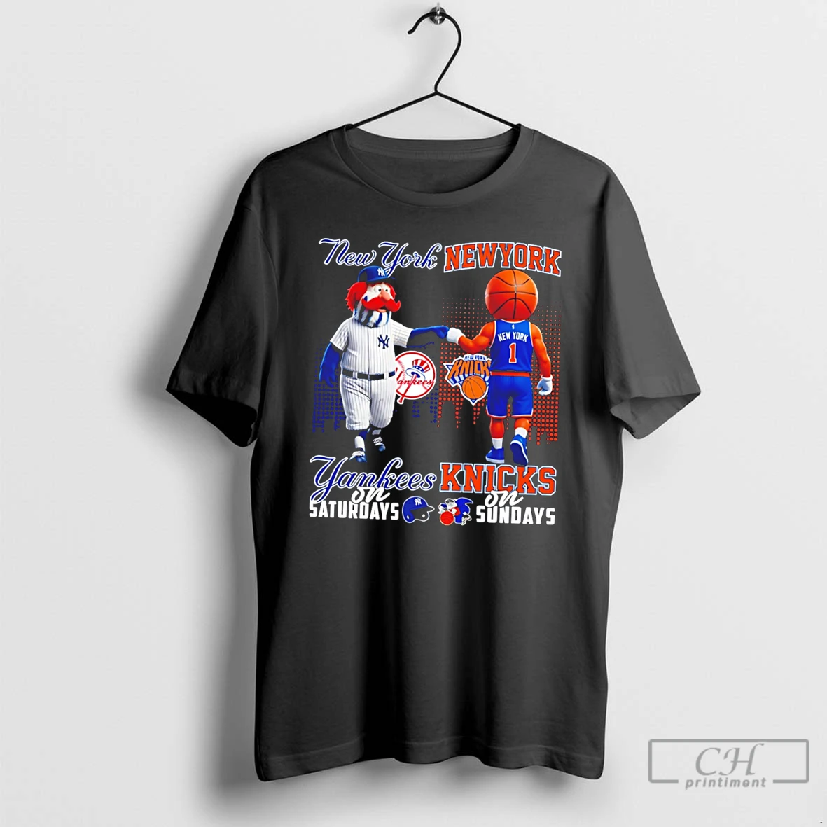 Premium New York Yankees On Saturdays Vs New York Knicks On Sundays Mascot Skyline Tee T Shirts Sweater Hoodie