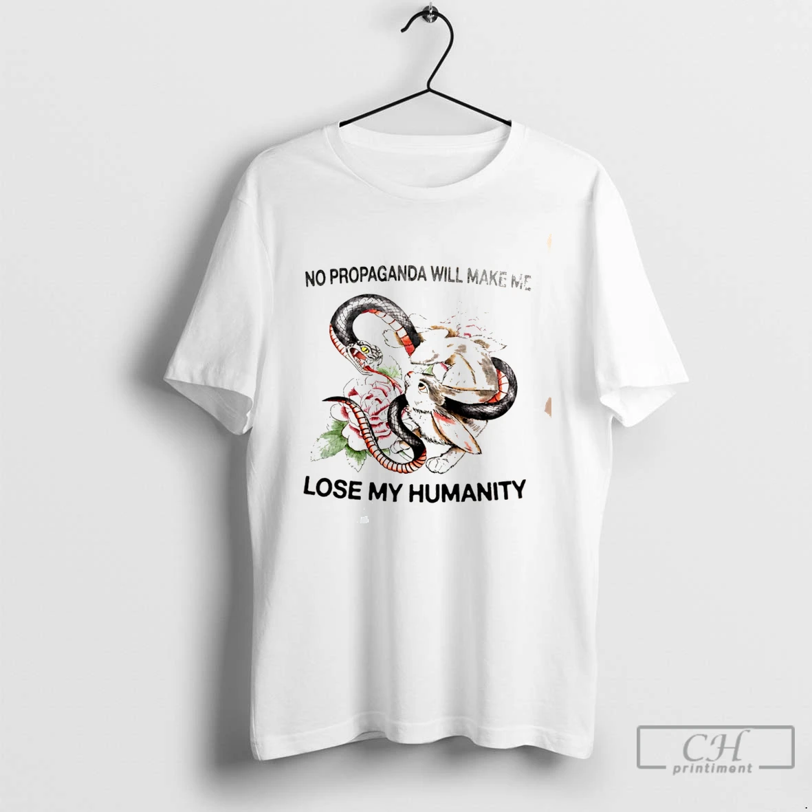 Premium No Propaganda Will Make Me Lose My Humanity Rabbit Vs Snake Tee T Shirts Sweater Hoodie